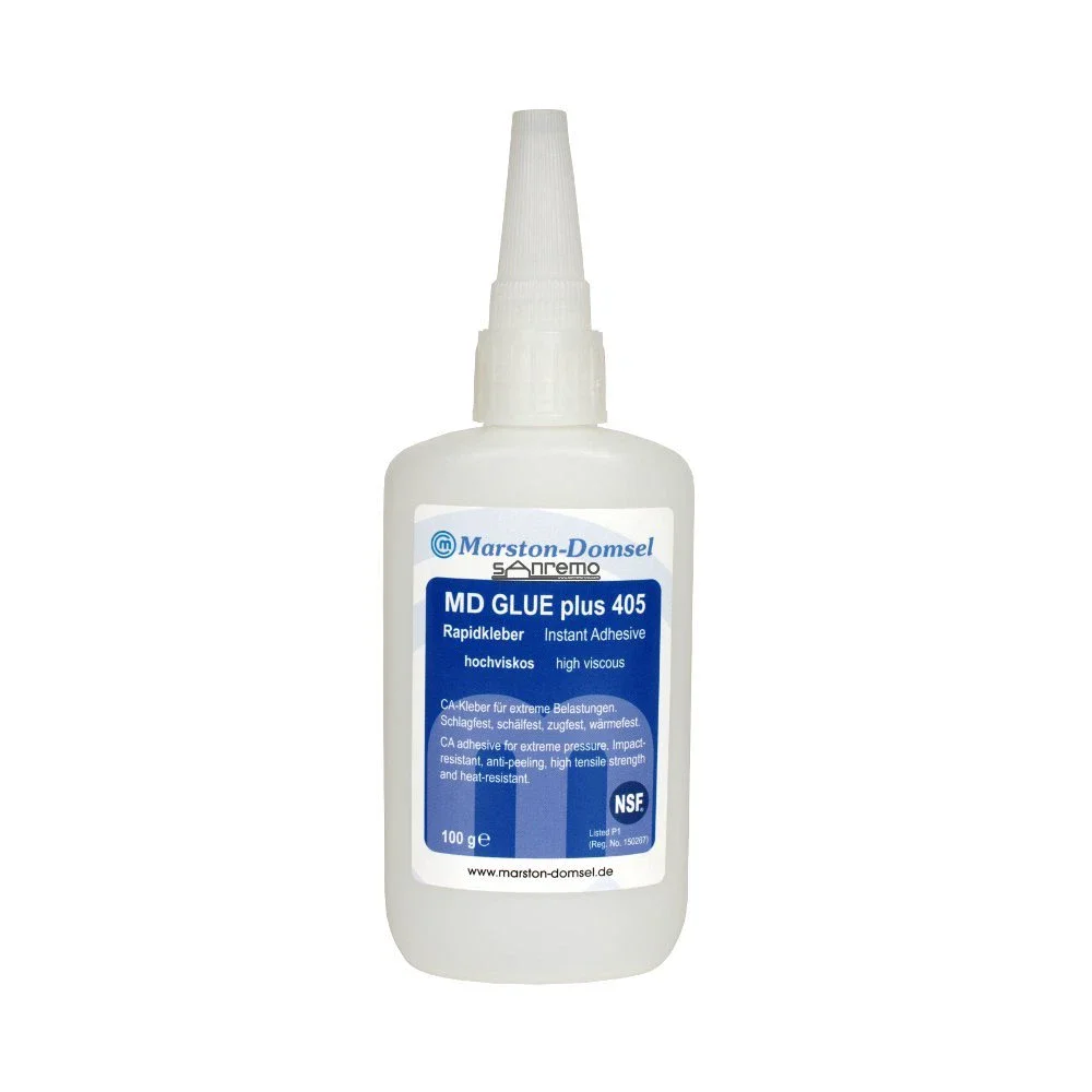 MD-GLUE 405 Spezial - Cyanacrylat-Sekundenkleber - hochfest, schlag-, schäl- & zugfest, bis +135 °C - 100g Flasche
