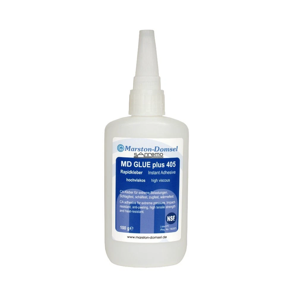 MD-GLUE 405 Spezial - Cyanacrylat-Sekundenkleber - hochfest, schlag-, schäl- & zugfest, bis +135 °C - 100g Flasche MD-GLUE 405 Spezial - Cyanacrylat-Sekundenkleber - hochfest, schlag-, schäl- & zugfest, bis +135 °C - 100g Flasche