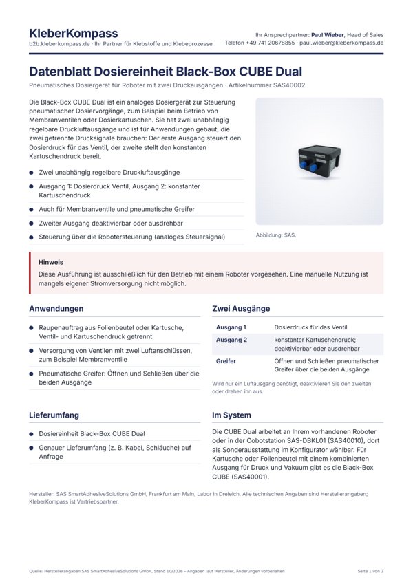 Datenblatt Dosiereinheit Black-Box CUBE Dual