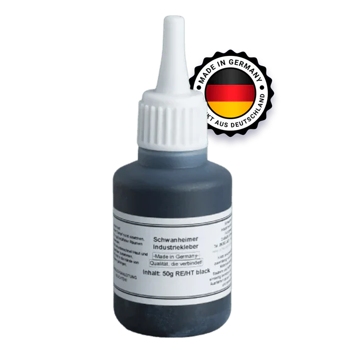 Schwanheimer Industriekleber RE-HT Black 50g (Hochviskos/ Restelastisch/ Schwarz) - hitzebeständig bis 140°C, flexibel & wasserfest - extra starker lösungsmittelfreier Cyanacrylat Sekundenkleber für Kunststoff, Glas, Metall, Leder, Schuhe uvm.