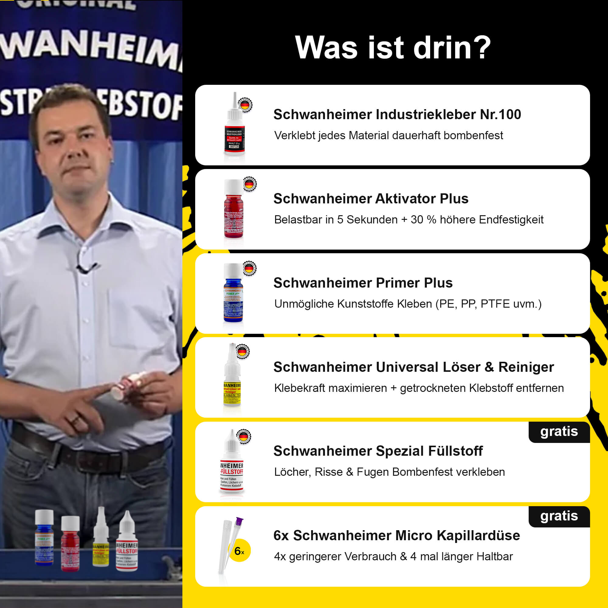 All-In-One Schwanheimer Industriekleber System - Klebt nicht gibt's nicht All-In-One Schwanheimer Industriekleber System - Klebt nicht gibt's nicht