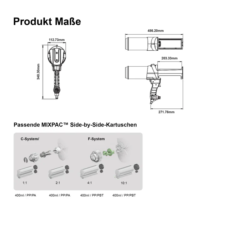 MIXPAC DM2X 400 | DM2X 400-01-60-01 (395 ml; 400 ml) (MV 1:1; 2:1) 2K Kartuschenpresse - Raupenauftrag MIXPAC DM2X 400 | DM2X 400-01-60-01 (395 ml; 400 ml) (MV 1:1; 2:1) 2K Kartuschenpresse - Raupenauftrag