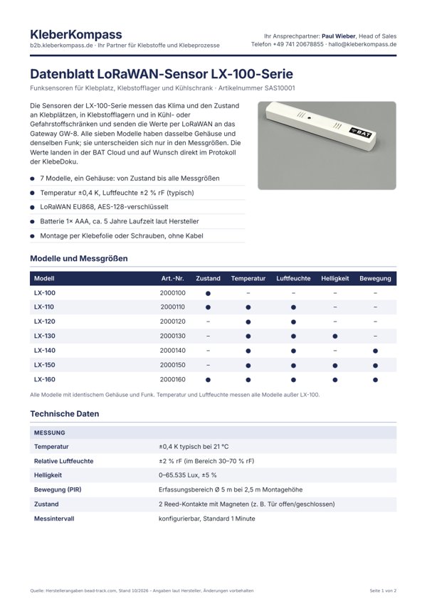 Datenblatt LoRaWAN-Sensor LX-100-Serie