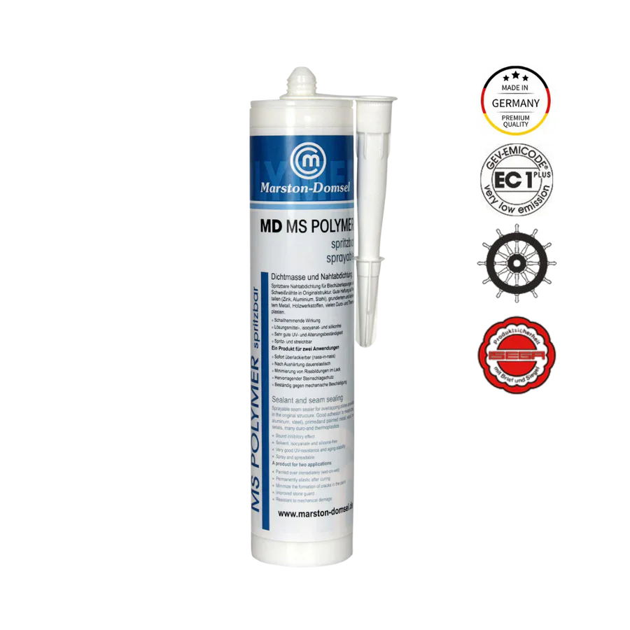 MD MS Polymer spritzbar Grau - spritzbarer Profi-Montagekleber - niedrigviskos/fließfähig & dauerelastisch - 450 g Kartusche