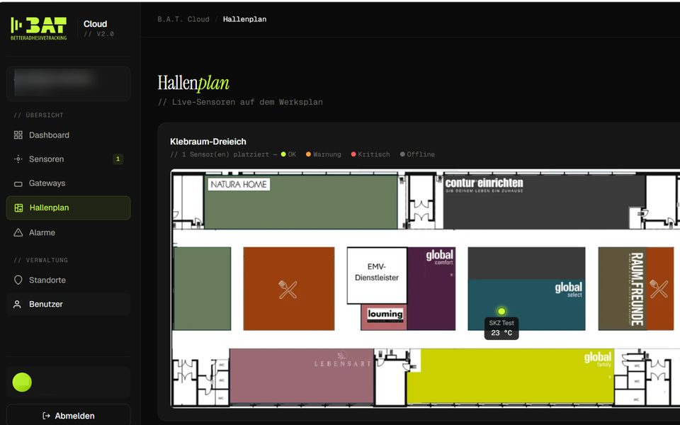 Hallenplan in der BAT Cloud