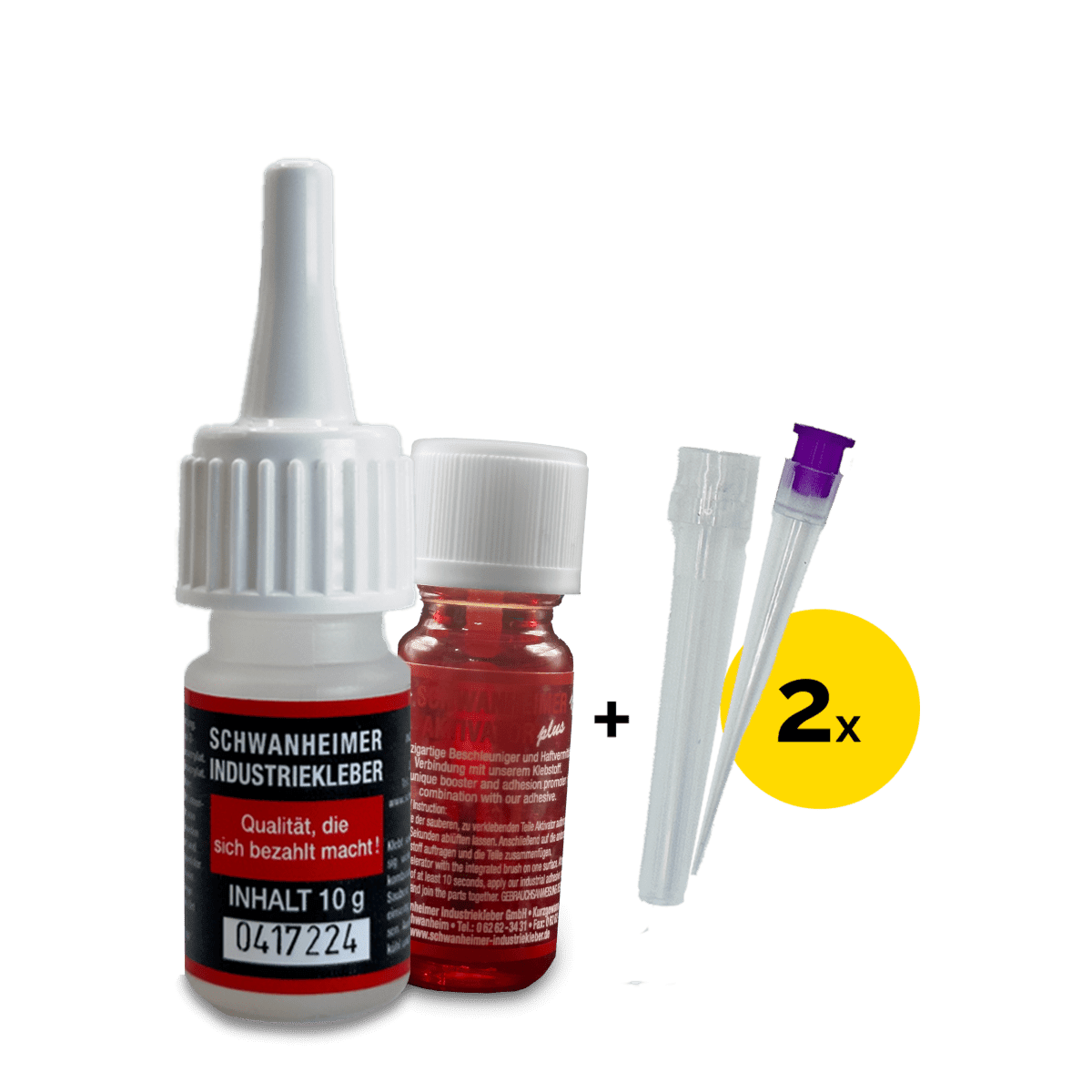 Schwanheimer Schmuckkleber Basis-Set (Niedrigviskos & Glasklar) - wasserfest & lösemittelfrei - extra starker Cyanacrylat Sekundenkleber + Aktivator Plus (Aushärtebschleuniger) - für Glas, Metall, Stein, Perlen, Leder uvm. Schwanheimer - Schmuckkleber "Basis - Set" - Industriekleber Nr.100 / 10g + Aktivator Plus 10ml + Micro - Kapillardüse (Feindosierspitze) - KleberKompass