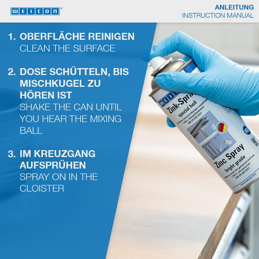 WEICON Zink-Spray spezial hell – Anwendung
