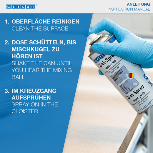 WEICON Zink-Spray spezial hell – Anwendung WEICON Zink-Spray spezial hell – Anwendung