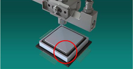 Herstellerbild MBT: Punkte aus Silberklebstoff auf einem Halbleiter-IC