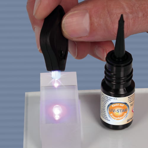 MD-UV Star Set - UV-Kleber-Set mit LED-Leuchte - sekundenschnell & transparent - 3 g Flasche + Leuchte