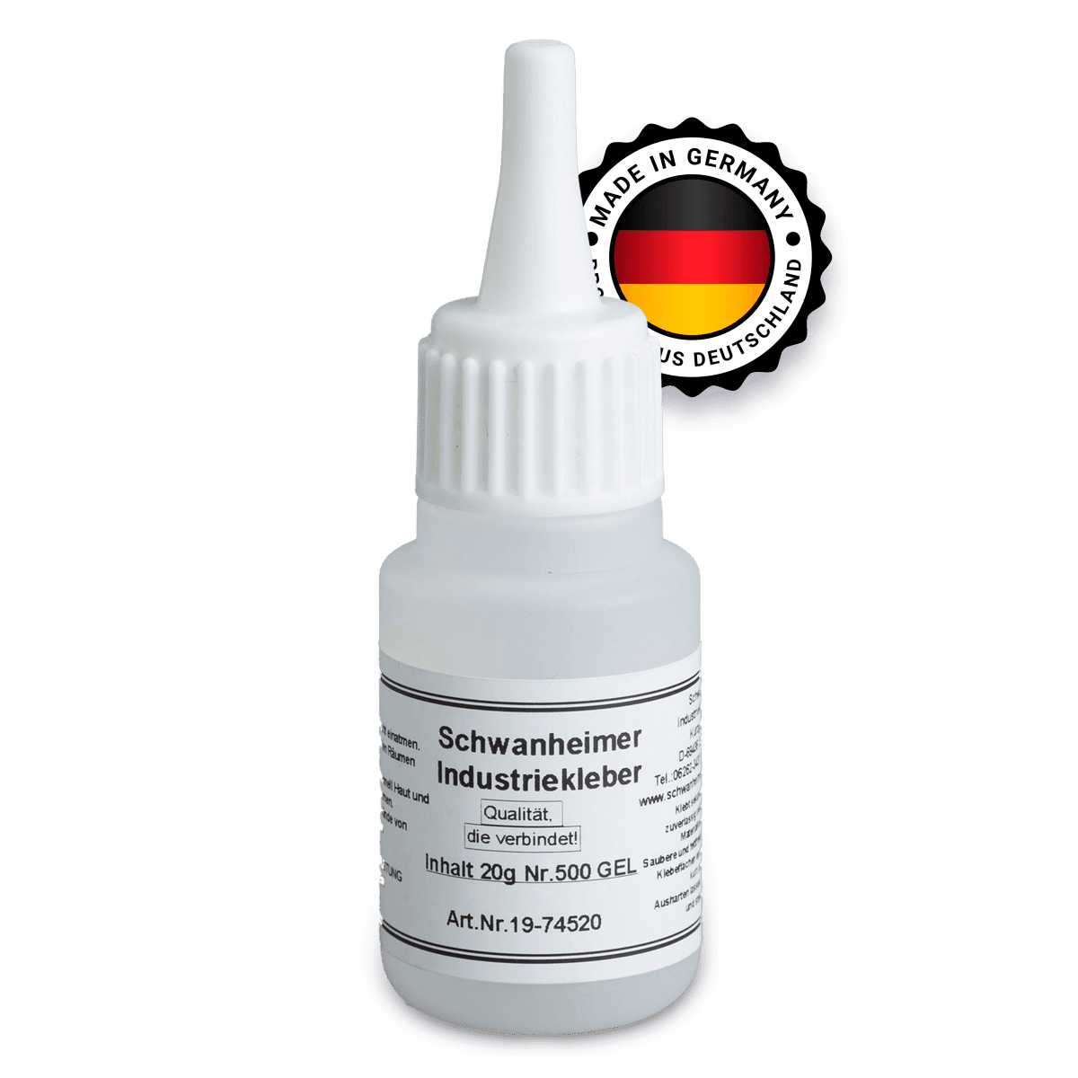 Schwanheimer Industriekleber Gel Nr.500 - hochviskoser & glasklarer Cyanacrylat-Sekundenkleber - hitzebeständig, wasserfest & spaltüberbrückend - für Keramik, Porzellan, Metall, Glas uvm. Schwanheimer Industriekleber Gel Nr.500 - hitzebständig, wasserfest & spaltenüberbrückend - extra starker Cyanacrylat Sekundenkleber für Keramik, Porzellan, Metall, Glas uvm. (Hochviskos & Glasklar) - KleberKompass