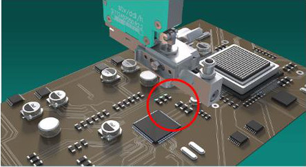 Herstellerbild MBT: Rotkleberpunkte auf einem SMT-Chip