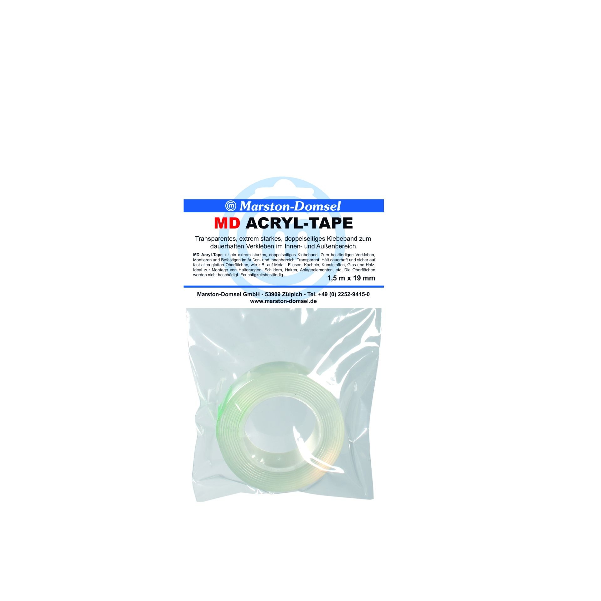 MD-Acryl Tape transparent - doppelseitiges Acryl-Klebeband - transparent & unsichtbar verklebend - 19 mm x 1,5 m