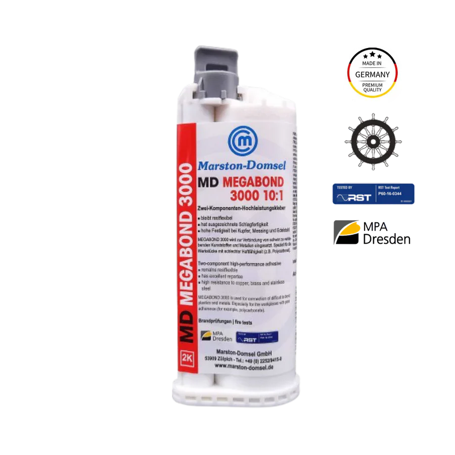MD Megabond 3000 restflexibel 10:1 - restflexibler 2K-Acryl-Konstruktionskleber - restflexibel & schnellhärtend - 50g Doppelspritze