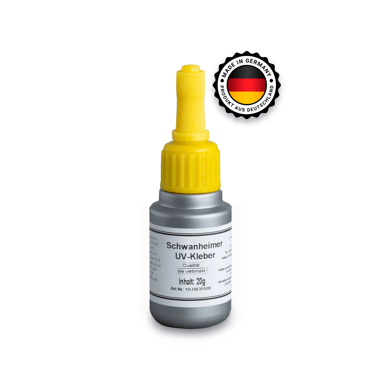 Schwanheimer UV Kleber 20g - mittelviskoser & glasklarer UV-Kleber - extra stark, kurze Härtezeiten & exakte Verarbeitung - für Verbindungen mit Glas oder Acrylglas (Metall-Glas, Acrylglas-Kunststoff uvm.) Schwanheimer UV Kleber - extra Stark, kurze Härtezeiten & exakte Verarbeitung - glasklarer UV Kleber mit UV Lampe für Glas, Acryglas, Metalle uvm. - KleberKompass