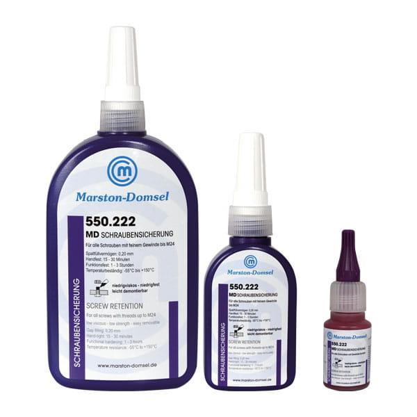 MD Schraubensicherung 550.222 - anaerobe Gewindesicherung - niedrigfest, niedrigviskos, vibrationsbeständig MD Schraubensicherung 550.222 - anaerobe Gewindesicherung - niedrigfest, niedrigviskos, vibrationsbeständig