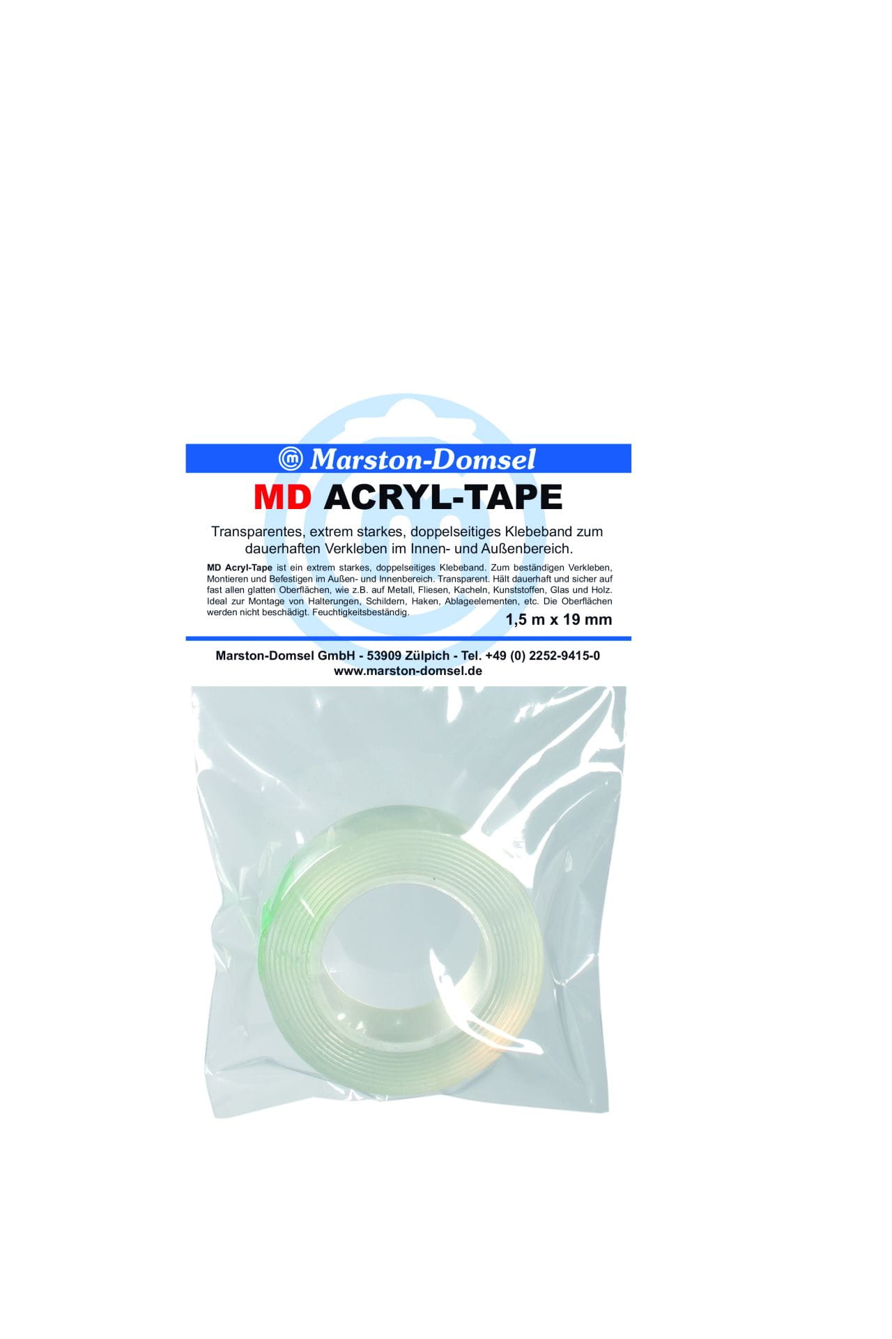 MD-Acryl Tape transparent - doppelseitiges Acryl-Klebeband - transparent & unsichtbar verklebend - 19 mm x 1,5 m