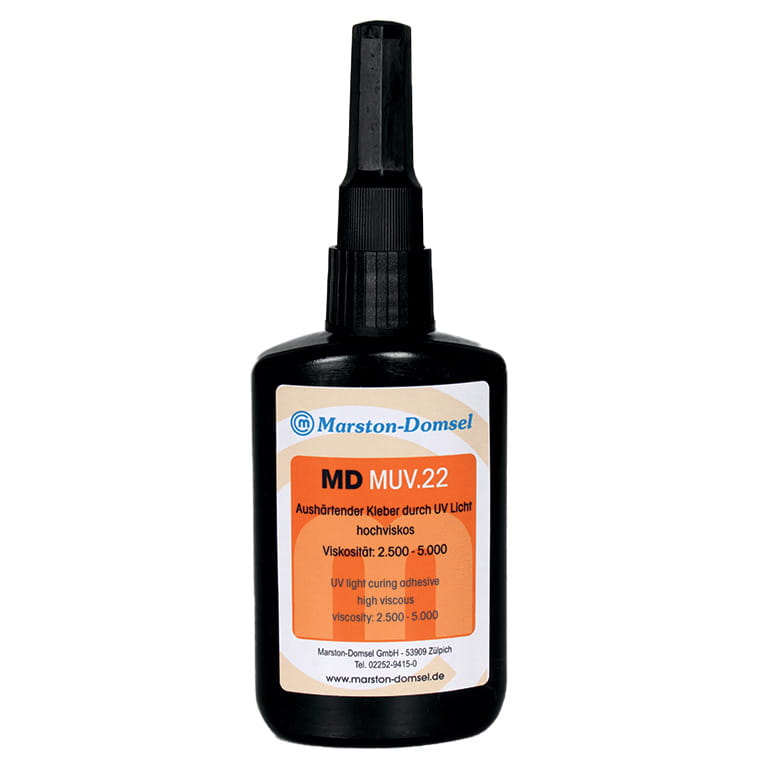 MD-UV Kleber 22 - UV-härtender Klebstoff - sekundenschnell härtend & transparent - 50g Flasche