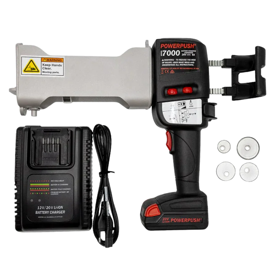 MeriTool PowerPush | 7000-400M-Kit (400 ml; 415 ml; 490 ml) (MV 1:1; 2:1; 4:1; 10:1) 2K Akku Kartuschenpresse - Raupenauftrag