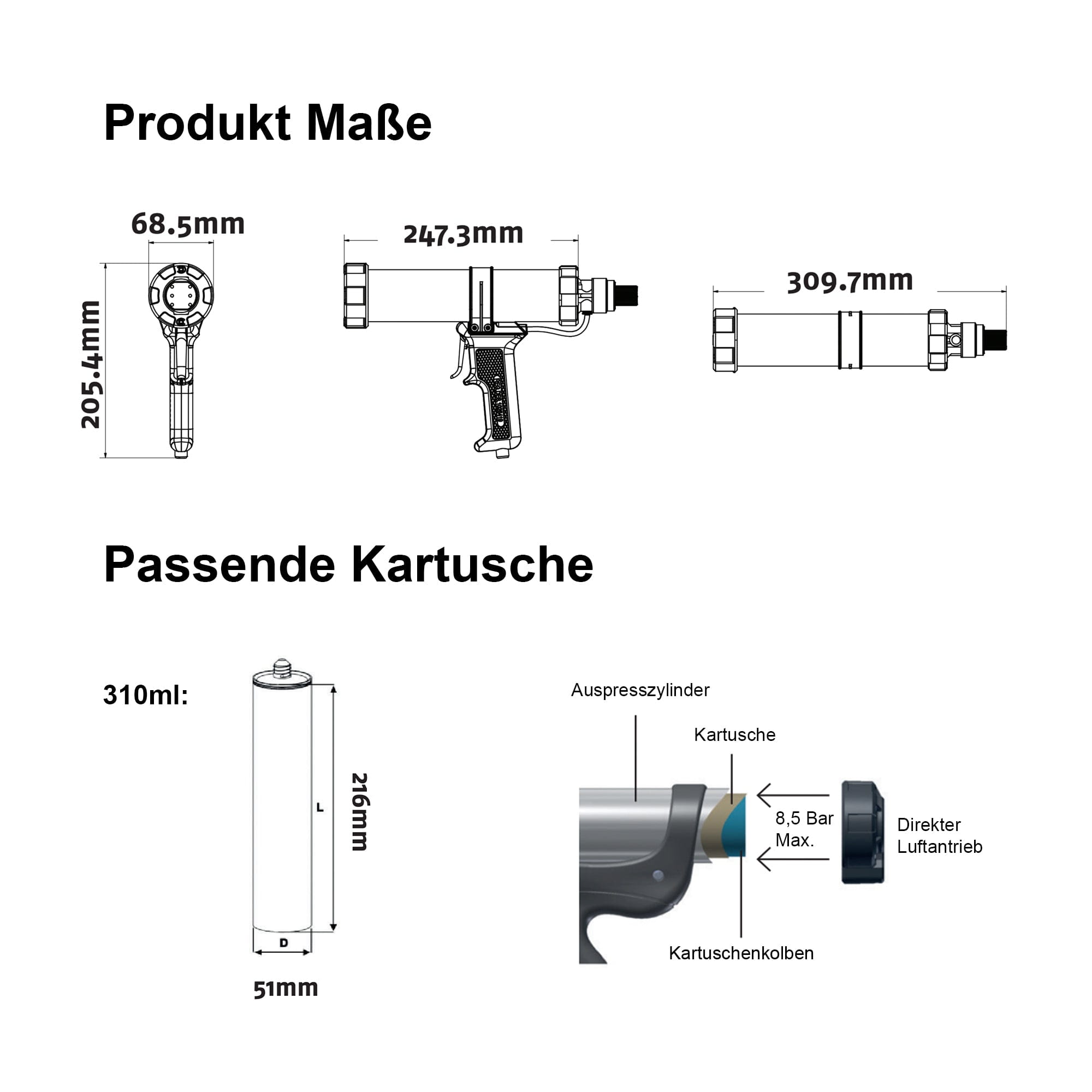 COX AirFlow 1 Cartridge 310 (290ml; 310ml) 1K Druckluft Kartuschenpresse – Raupenauftrag COX AirFlow 1 Cartridge 310 (290ml; 310ml) 1K Druckluft Kartuschenpresse – Raupenauftrag