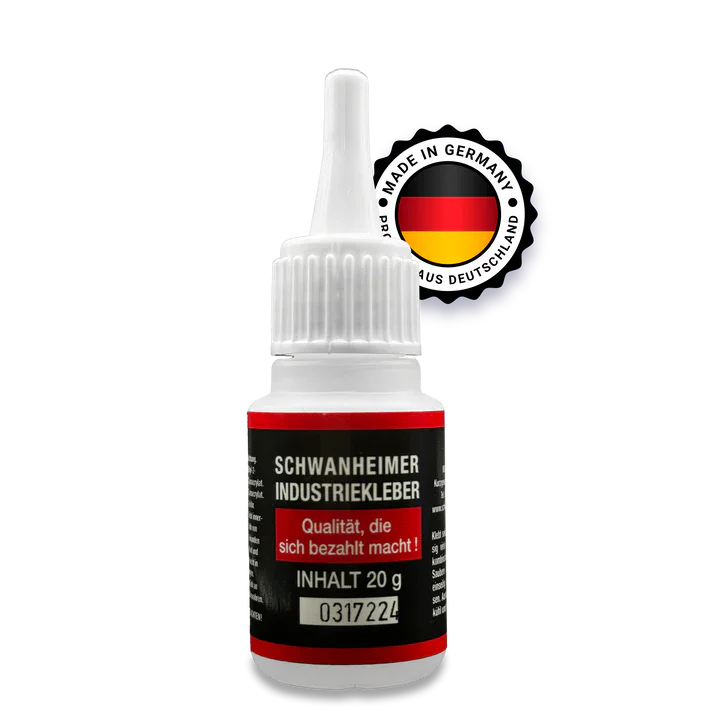 Schwanheimer Industriekleber Nr.100 20g (Niedrigviskos & Glasklar) - hitzebeständig & wasserfest - extra starker lösungsmittelfreier Cyanacrylat Sekundenkleber für Kunststoff, Holz, Metall, Keramik uvm.