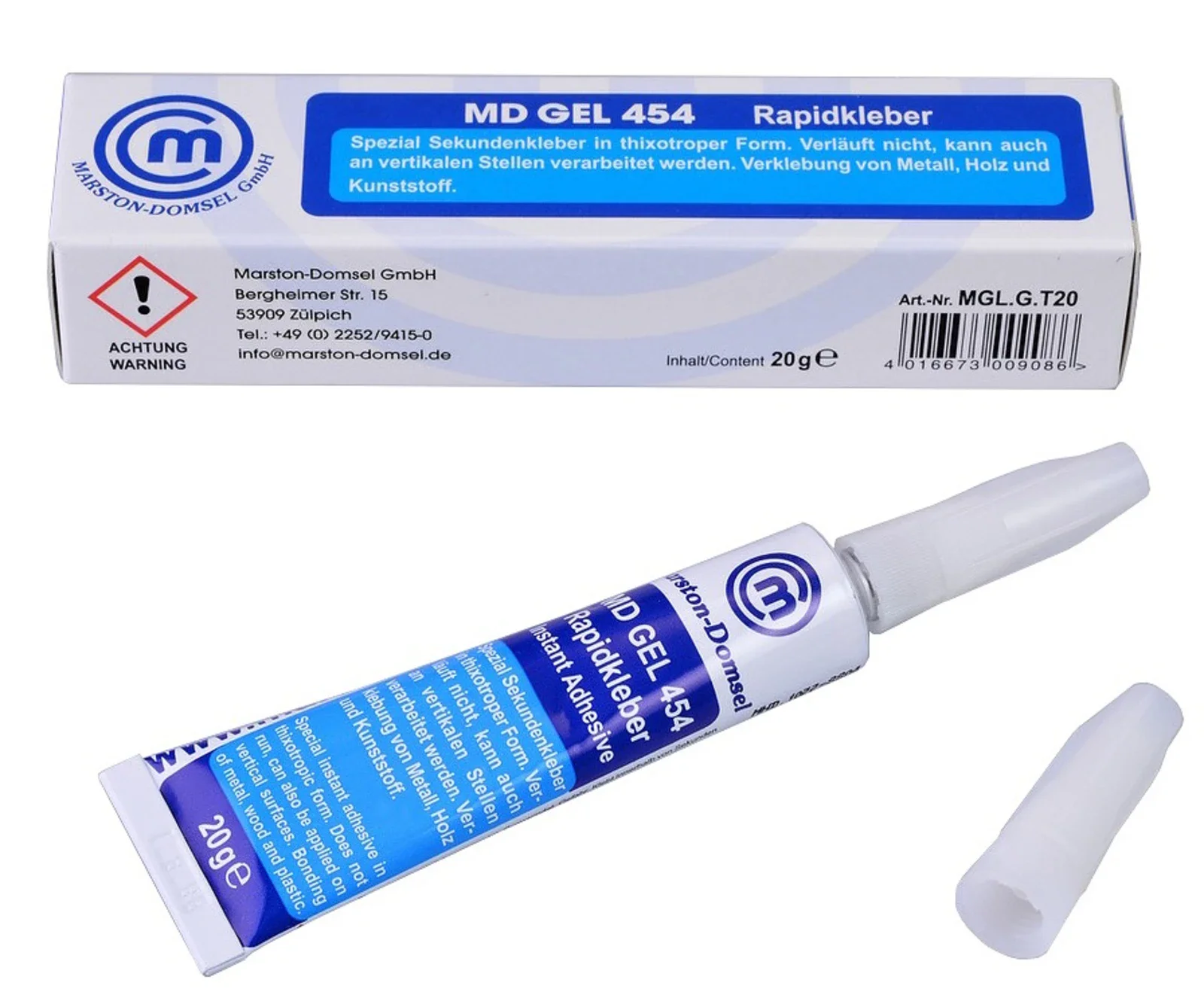 MD-Gel 454 - thixotroper CA-Gel-Sekundenkleber - verläuft nicht & für vertikale Flächen - 20g Tube