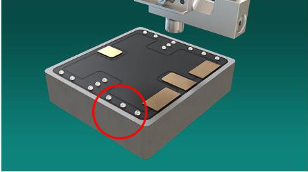 Herstellerbild MBT: halbkugelförmige Epoxidharzpunkte auf einer Chip-Induktivität