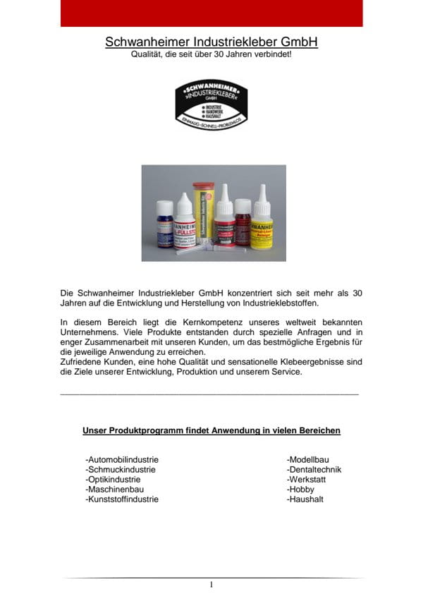 Produktkatalog Schwanheimer Industriekleber