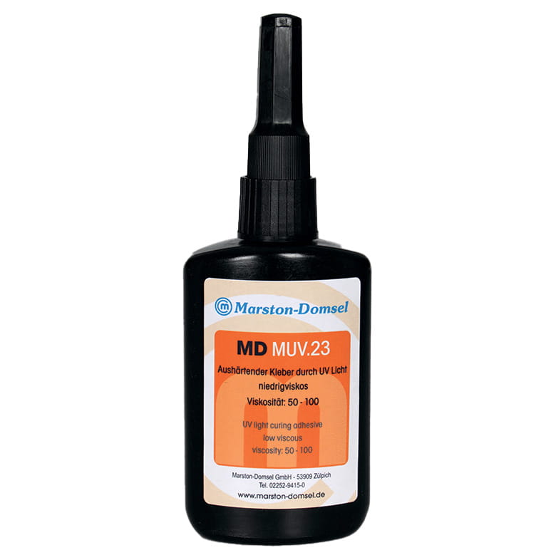 MD-UV Kleber 23 - UV-härtender Klebstoff - sekundenschnell härtend & transparent - 50g Flasche