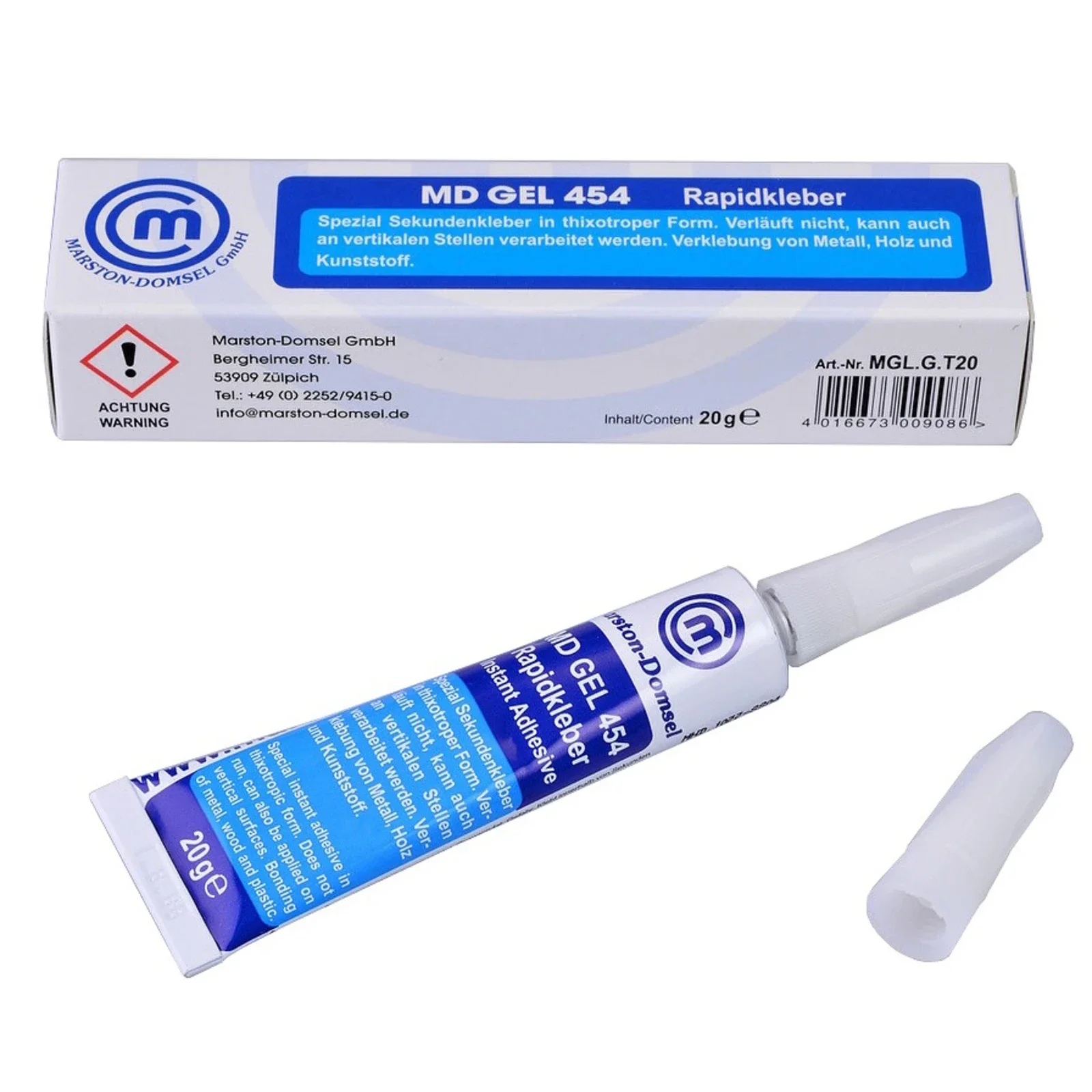 MD-Gel 454 - thixotroper CA-Gel-Sekundenkleber - verläuft nicht & für vertikale Flächen - 20g Tube