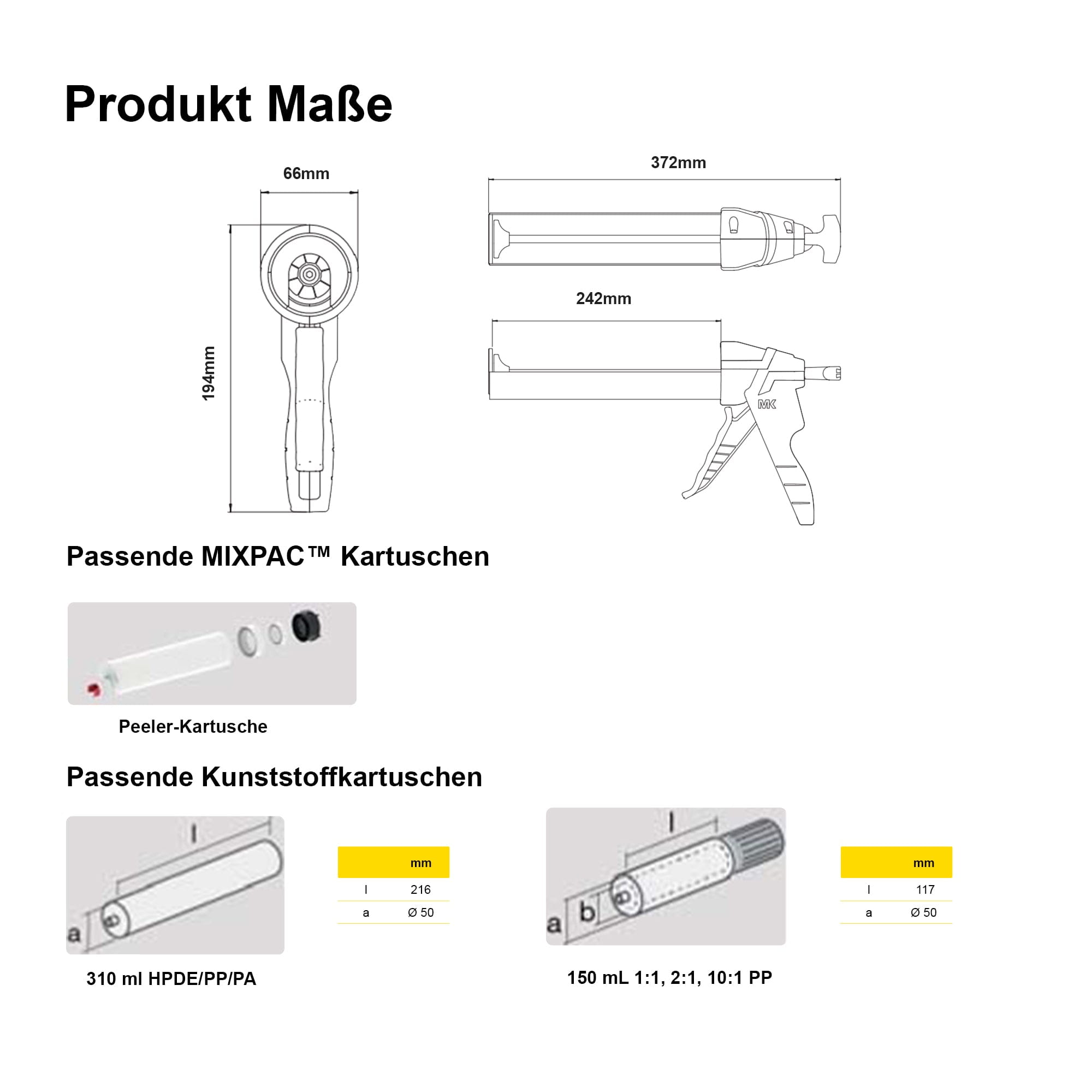MK H40+ | DM1K 310-CA-R18-602 (290 ml; 310 ml) 1K Kartuschenpresse Manuell - Raupenauftrag