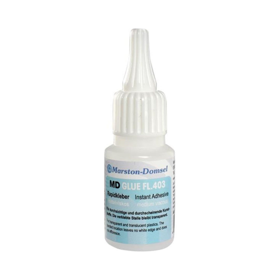 MD-GLUE FL.403 - Cyanacrylat-Sekundenkleber - transparent, für unsichtbare Verklebungen - 10g Flasche