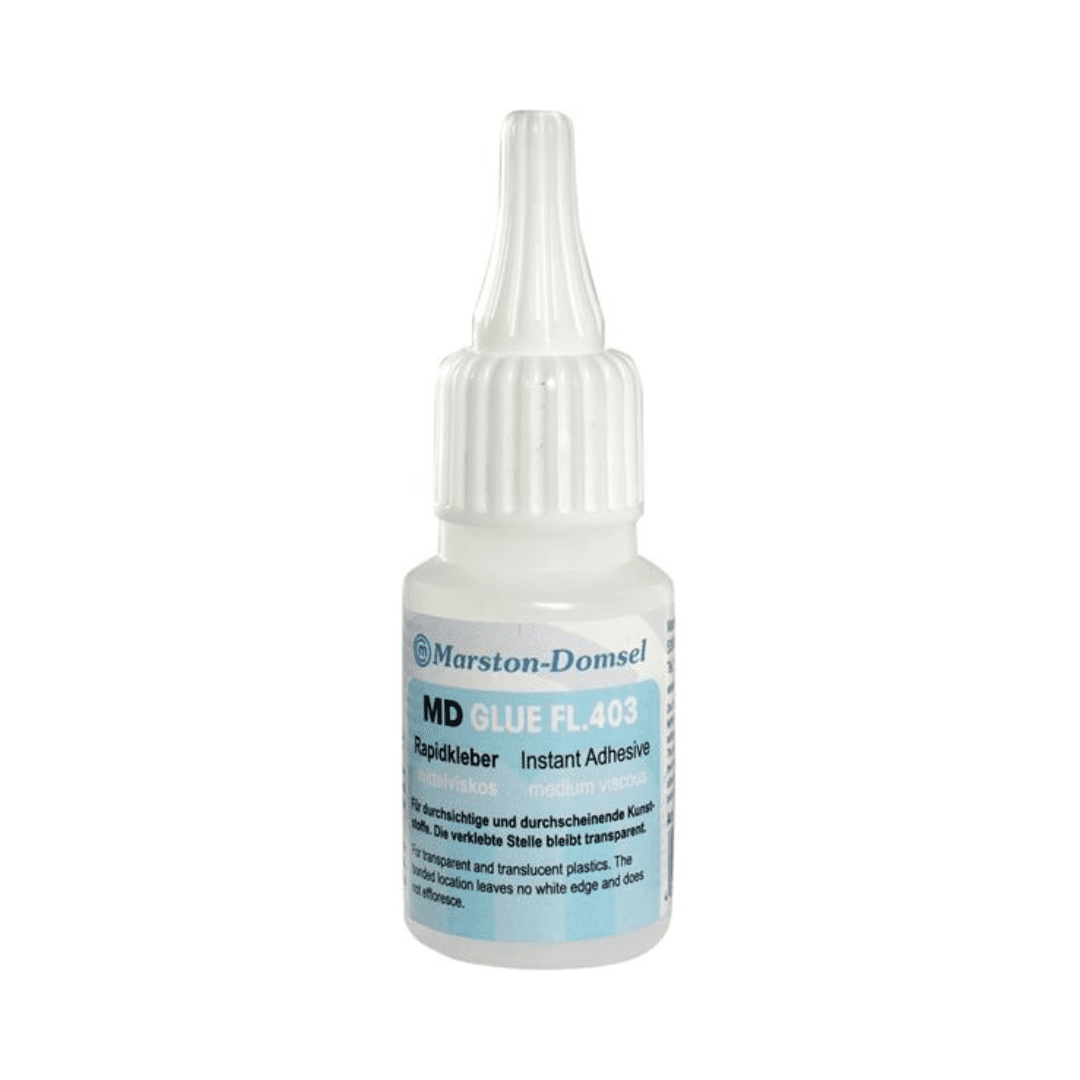 MD-GLUE FL.403 - Cyanacrylat-Sekundenkleber - transparent, für unsichtbare Verklebungen - 10g Flasche MD-GLUE FL.403 - Cyanacrylat-Sekundenkleber - transparent, für unsichtbare Verklebungen - 10g Flasche